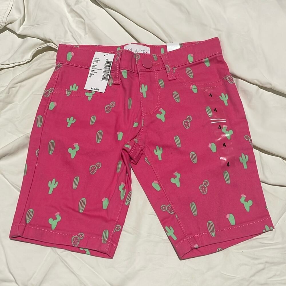 Childrens place 4 hot pink green cactus shorts stretchy pockets nwt